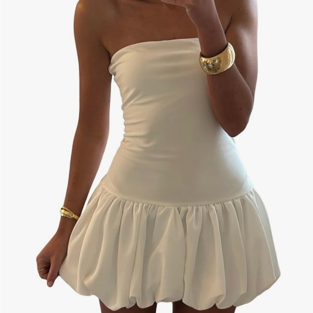 White Strapless Bubble Dress